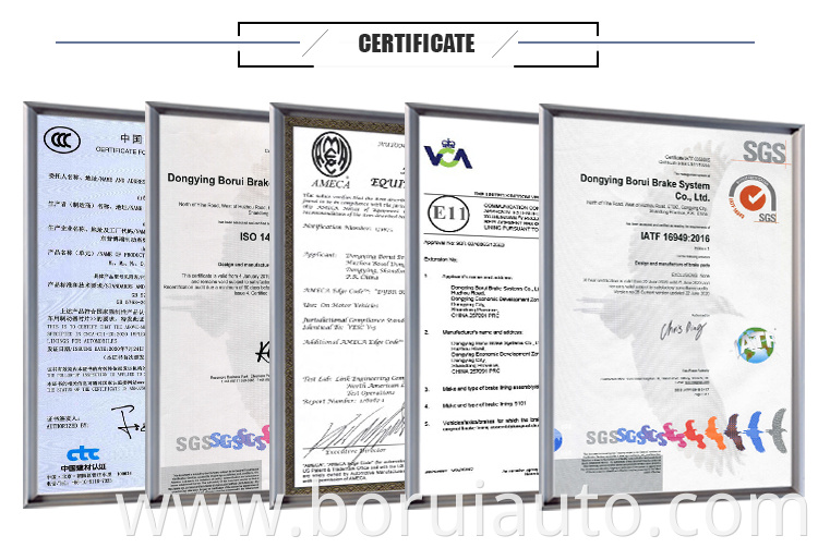 Certificate For Brake Pads